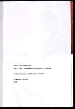 Jaroslav Klodner: Sbírka úloh z matematiky pro obchodní akademie