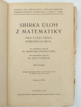 Jan Vojtěch: Sbírka úloh z matematiky pro vyšší třídy středních škol