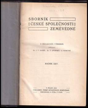 Stanislav Nikolau: Sborník České společnosti zeměvědné, Ročník XXV. + XXVI. + XXVII.
