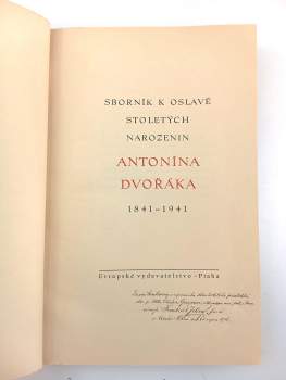 Václav Talich: Sborník k oslavě stoletých narozenin Antonína Dvořáka