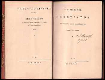 Tomáš Garrigue Masaryk: Sebevražda hromadným jevem společenským moderní osvěty - PODPIS TOMÁŠ GARRIGUE MASARYK Z ROKU 1933