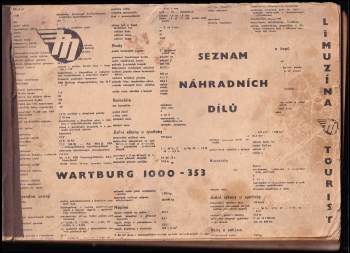 J Šmejc: Seznam náhradních dílů Wartburg 1000-353