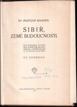 Fridtjof Nansen: Sibiř, země budoucnosti