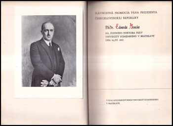 Slávnostná promocia pána prezidenta Československej republiky Ph. Dr. Edvarda Beneša na čestného doktora práv Univerzity Komenského v Bratislave dňa 21.4.1937