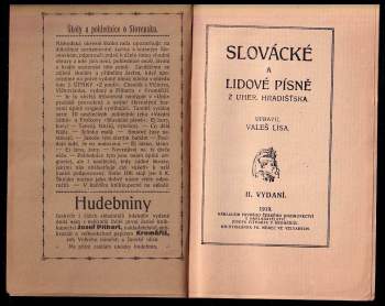 Slovácké a lidové písně z Uher. Hradišťska