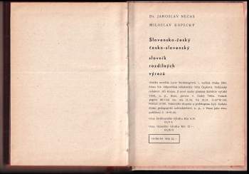 Jaroslav Nečas: Slovensko-český a česko-slovenský slovník rozdílných výrazů