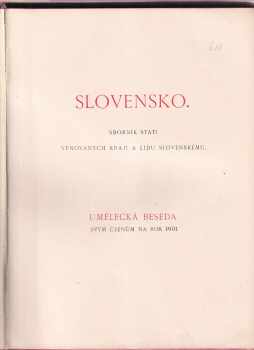 Vítězslav Novák: Slovensko : sborník statí věnovaných kraji a lidu slovenskému