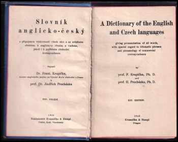 František Krupička: Slovník anglicko-český s připojenou výslovností všech slov : A Dictionary of the English and Czech languages