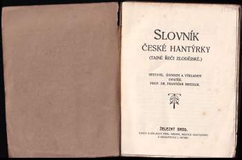 František Bredler: Slovník české hantýrky