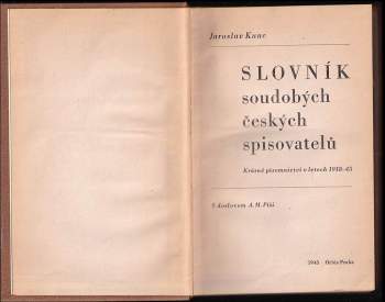 Jaroslav Kunc: Slovník soudobých českých spisovatelů