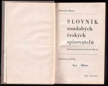 Jaroslav Kunc: Slovník soudobých českých spisovatelů I + II
