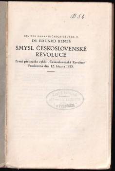 Edvard Beneš: Smysl Československé revoluce