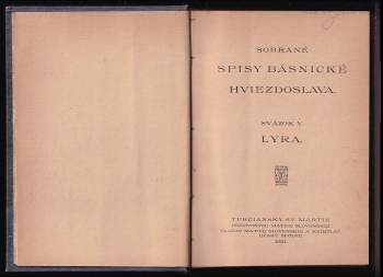 Pavol Országh Hviezdoslav: Lyra - Sobrané spisy básnické Hviezdoslava - Sväzok V
