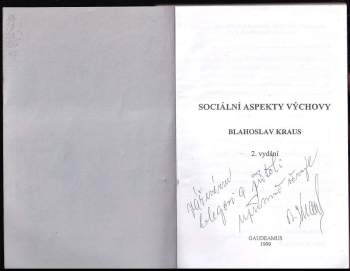 Blahoslav Kraus: Sociální aspekty výchovy