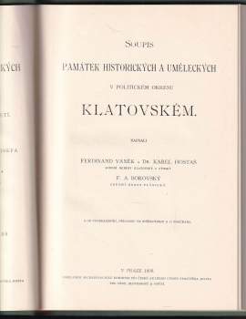 Ferdinand Vaněk: Soupis památek historických a uměleckých v království Českém od pravěku do počátku 20.století, VII. Politický okres Klatovském
