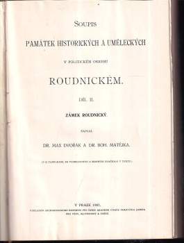 Zdeněk Wirth: Soupis památek historických a uměleckých v politickém okresu Roudnickém