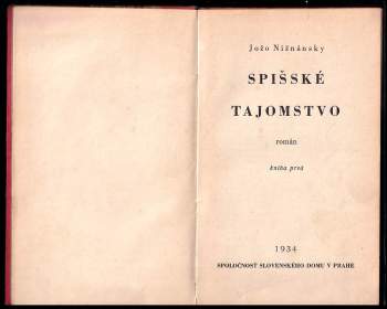 Jozef Nižnánsky: Spišské tajomstvo