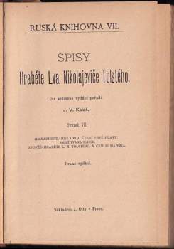 Lev Nikolajevič Tolstoj: Dekabristé ; Jiné dvojí čtení prvé hlavy ; Smrť Ivana Iljiče ; Zpověď hraběte L.N. Tolstého ; V čem je má víra?