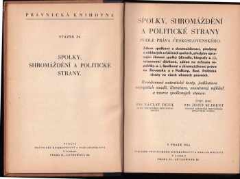 Josef Kliment: Spolky, shromáždění a politické strany podle práva československého