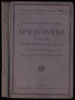 Spravověda se základy národního hospodářství a obchodní nauky pro nižší zemědělské školy