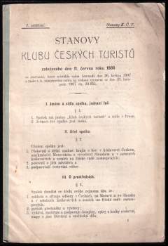 Stanovy Klubu českých turistů založeného dne 11. června roku 1888