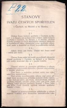 Stanovy Svazu českých spořitelen v Čechách, na Moravě a ve Slezsku