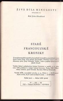 Zdeněk Sklenář: Staré francouzské kroniky