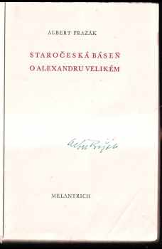 Albert Pražák: Staročeská báseň o Alexandru Velikém