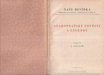 Julius Košnář: Staropražské pověsti a legendy