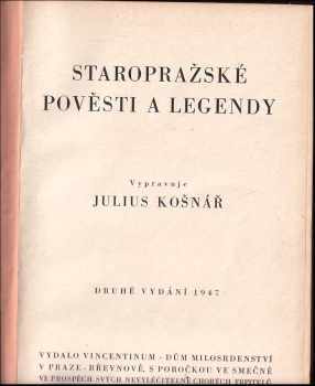 Julius Košnář: Staropražské pověsti a legendy