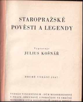 Julius Košnář: Staropražské pověsti a legendy