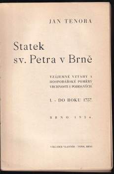 Jan Tenora: Statek sv. Petra v Brně