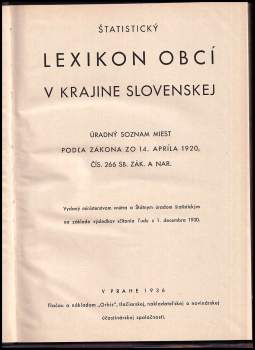 Štatistický lexikon obcí v krajine Slovenskej