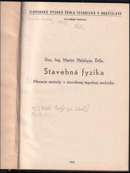 Martin Halahyja: Stavebná fyzika, Meracie metódy v stavebnej tepelnej technike