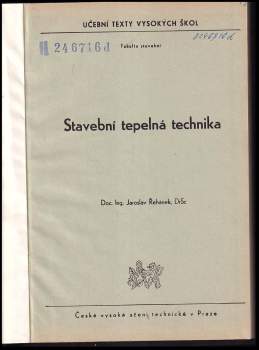 Jaroslav Řehánek: Stavební tepelná technika