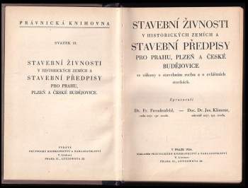 Stavební živnosti v historických zemích a stavební předpisy pro Prahu, Plzeň a České Budějovice se zákony o stavebním ruchu a o zvláštních stavbách