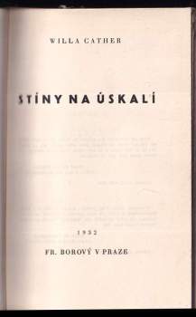 Willa Sibert Cather: Stíny na úskalí