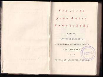 Jan Amos Komenský: Sto listů Jana Amosa Komenského ; [vybr. Bohumil Ryba]