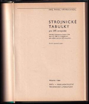 Pavel Vávra: Strojnické tabulky pro SPŠ strojnické