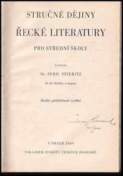 Ferdinand Stiebitz: Stručné dějiny řecké literatury pro střední školy