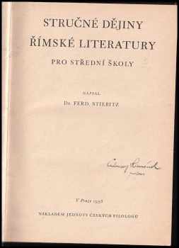 Ferdinand Stiebitz: Stručné dějiny římské literatury