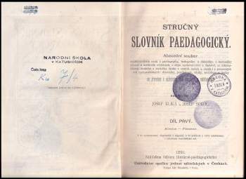 Josef Klika: Stručný slovník pedagogický I. - IV. díl