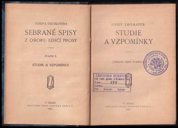 Josef Thomayer: Studie a vzpomínky