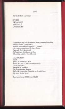 D. H Lawrence: Studie z klasické americké literatury