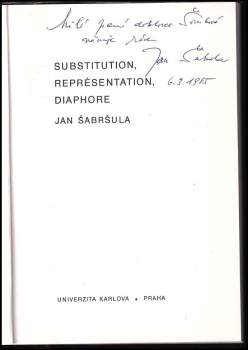 Jan Šabršula: Substitution, représentation, diaphore
