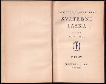 Jacques de Lacretelle: Svatební láska