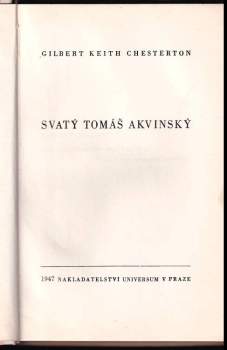 G. K Chesterton: Svatý Tomáš Akvinský