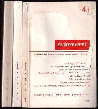 Svědectví, NEKOMPLETNÍ ROČNÍK XII.