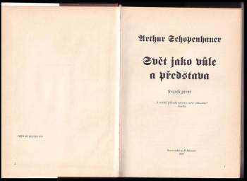 Arthur Schopenhauer: Svět jako vůle a představa