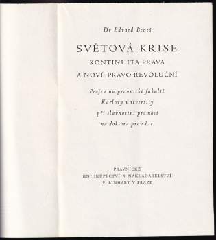 Edvard Beneš: Světová krise